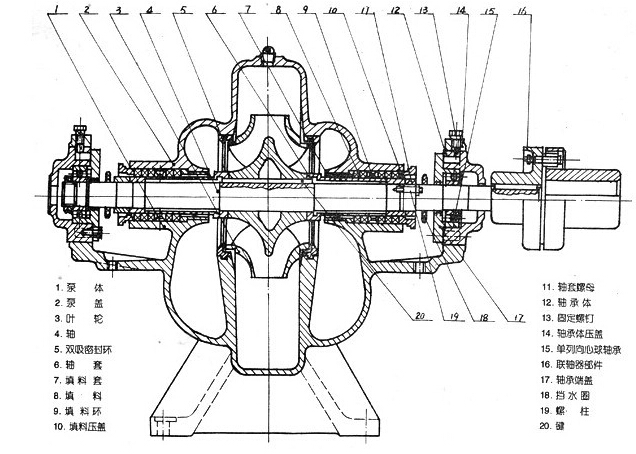 單級雙吸離心泵結構圖